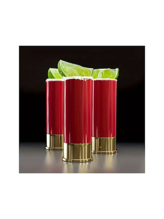 Set 4 Bullet-shaped Shot Glasses Zola Plastic 9x3.5 Cm Red Golden