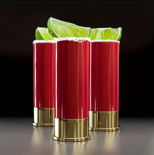 Set 4 Bullet-Shaped Shot Glasses Zola Plastic 9x3.5 Cm Red Golden
