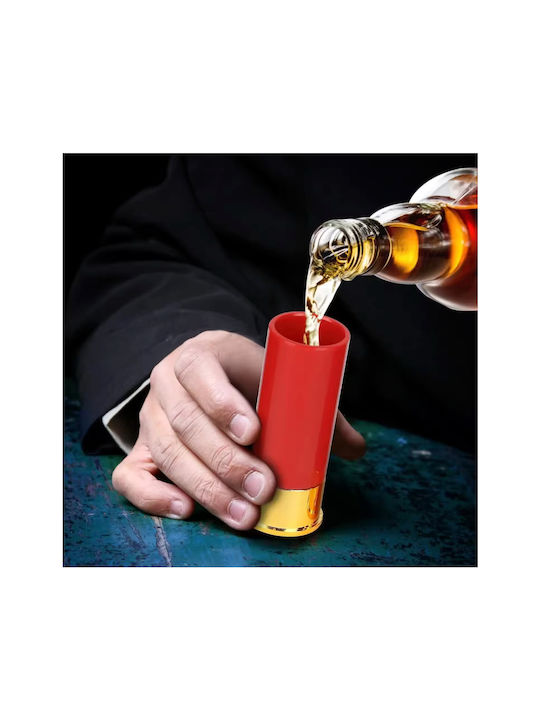 Set 4 Bullet-shaped Shot Glasses Zola Plastic 9x3.5 Cm Red Golden