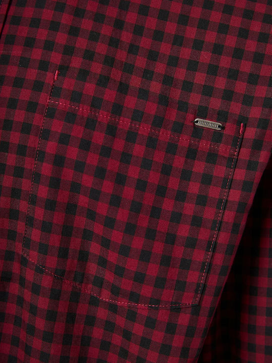 Long Sleeve Cotton Shirt In Regular Fit Checked Burgundy