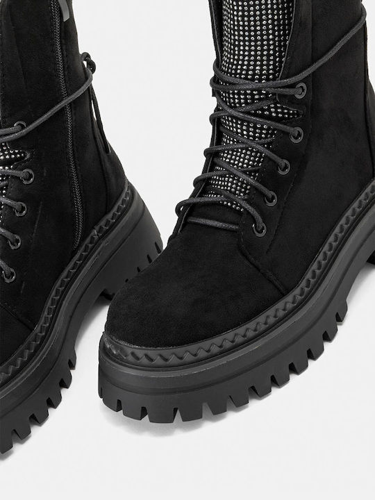 Suede Women's Ankle Boots with Medium Heel Black