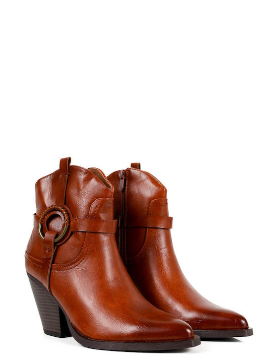 Tan Western Ankle Boots with Decorative Ring