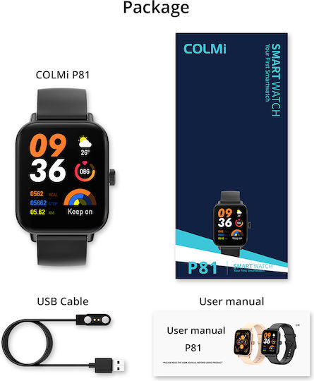 Colmi P81 Smartwatch με Παλμογράφο (Μαύρο)