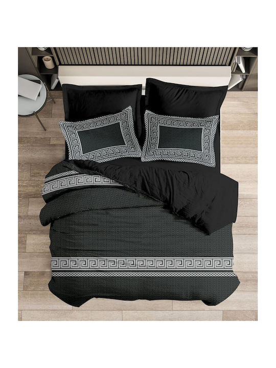 Makis Tselios Home Duvet Cover Set Cotton Satin Queen with 2 Pillowcases 220x240 Greek Era Black