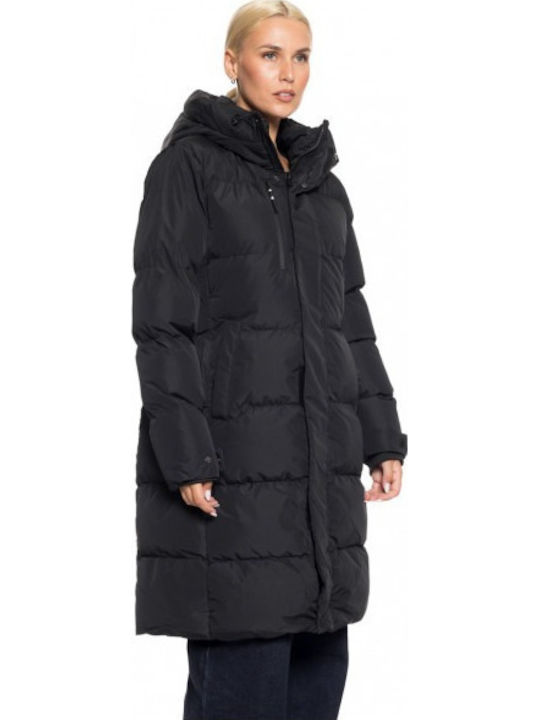 Women's Long Lifestyle Jacket for Winter with Hood Black