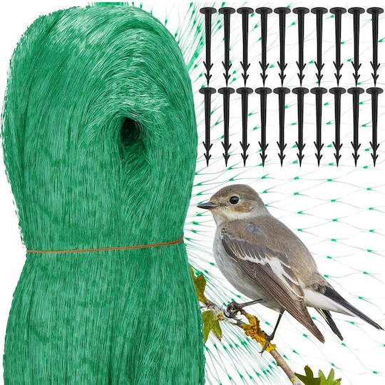 8x14m Green Bird Netting Made Polyethylene Fixing Pins