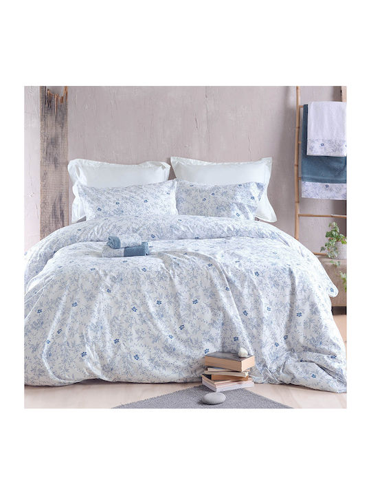Rythmos Bettbezug-Set Baumwolle Übergröße mit 2 Kissenbezügen 225x250 Ortensia Blue