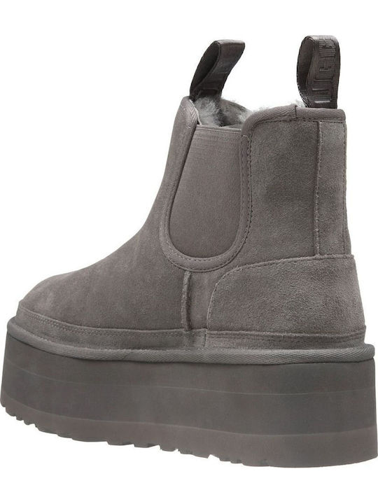 Neumel Platform Leather Women's Chelsea Boots with Medium Heel Gray