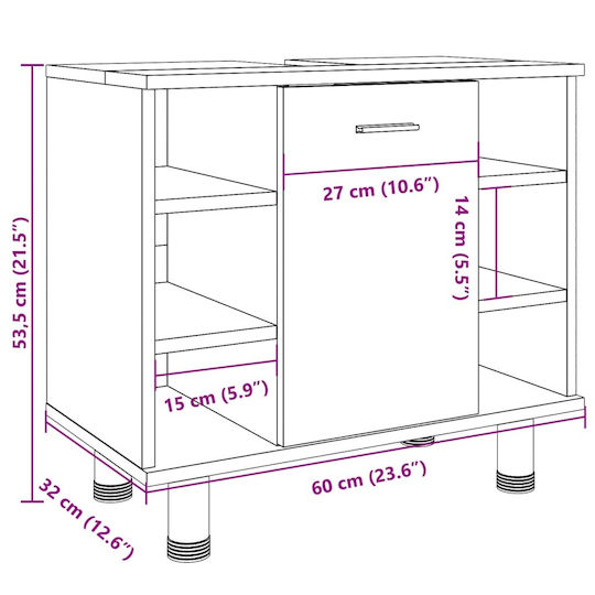 vidaXL Πάγκος χωρίς Νιπτήρα Μ60xΒ32xΥ53.5cm Γκρι