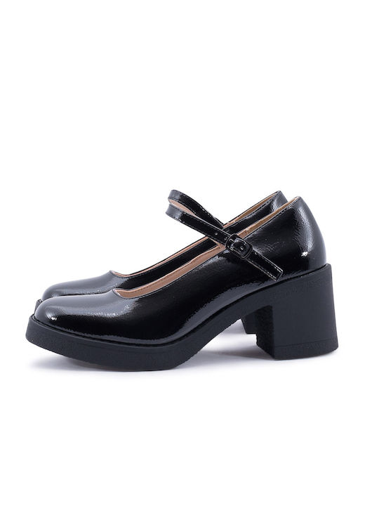 B-Soft Black Medium Heels with Strap