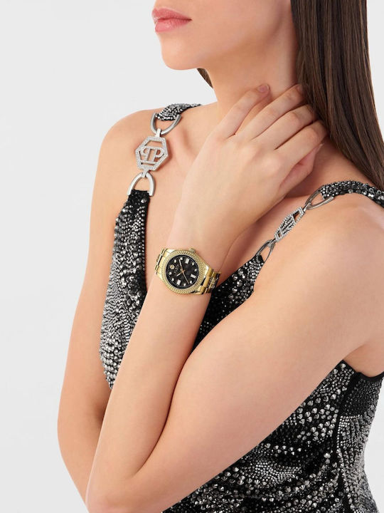Philipp Plein Queen Γυναικείο Ρολόι 38mm Μπαταρίας με Χρυσό Μεταλλικό Μπρασελέ