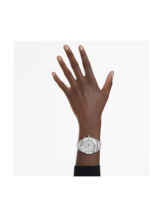 Swarovski Γυναικείο Ρολόι 40mm Χρονογράφος Μπαταρίας με Ασημί Μεταλλικό Μπρασελέ