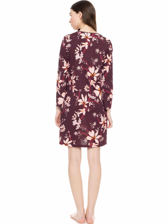 Pink Label Зимна Дамска Нощница Maroon
