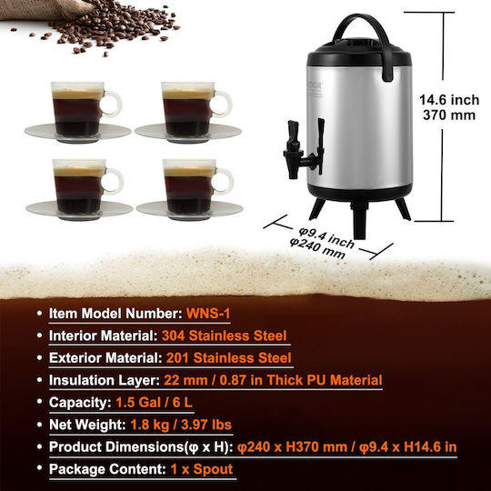 Vevor Dispenser Hot & Cold Beverages 6lt L24 x W24 x H37 cm