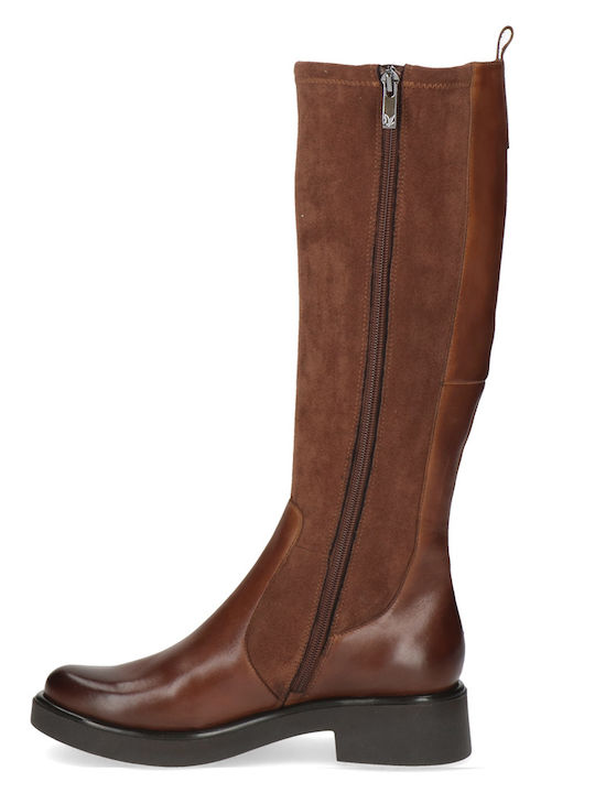 Leather Women's Boots with Rubber / Zipper Tabac Brown