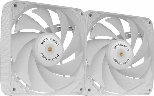 Mars Gaming Case Fans 120mm (1800rpm) Without LEDs Lighting and Connection 4-Pin PWM 2pcs White