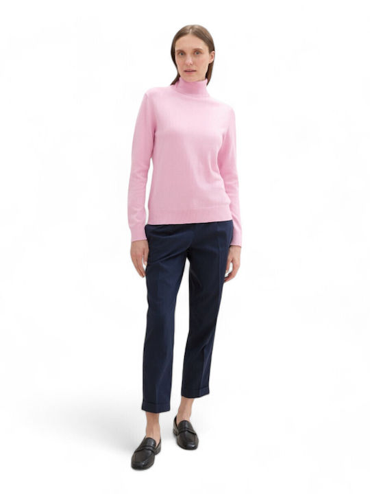 Basic Women's Long Sleeve Sweater Cotton Turtleneck Pink