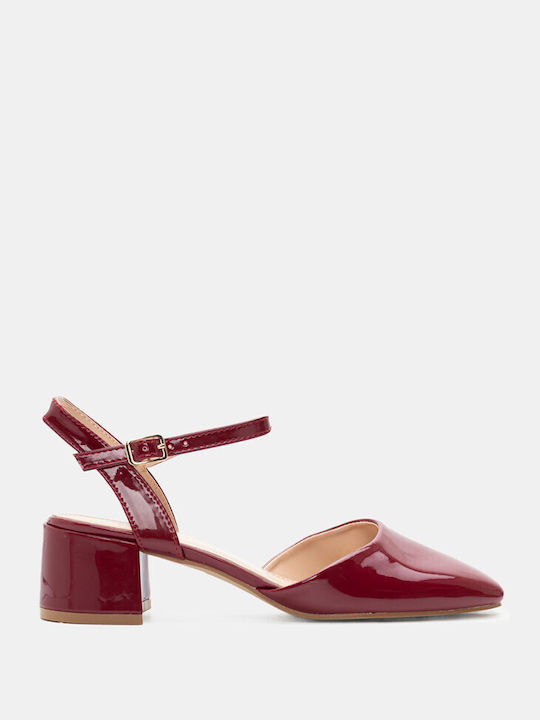 Luigi Synthetic Leather Pointed Toe Burgundy Medium Heels with Strap