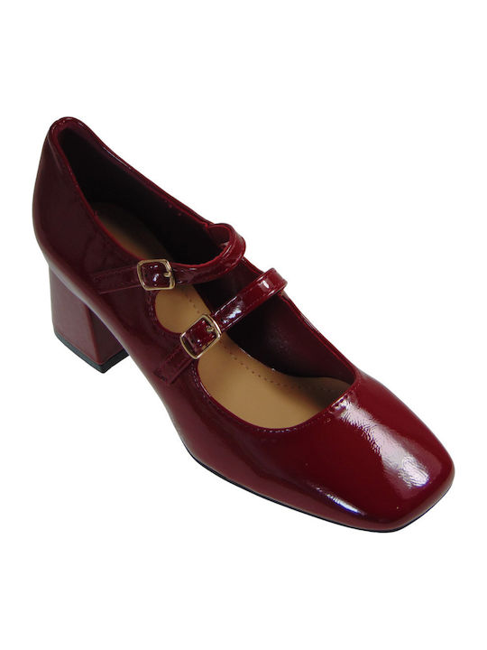 Patent Leather Burgundy Heels with Strap