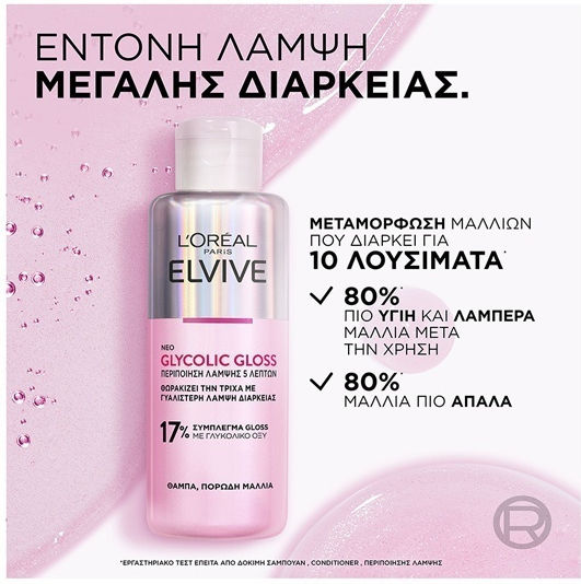 L'Oreal Paris Elvive Glycolic Gloss Hair Care Set for Shine for Frizzy Hair with Shampoo and Mask 2pcs