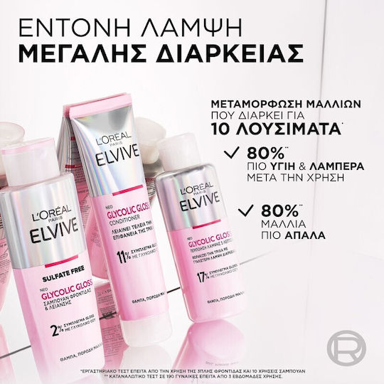 L'Oreal Paris Elvive Glycolic Gloss Hair Care Set for Shine for Frizzy Hair with Shampoo, Mask and Conditioner 3pcs