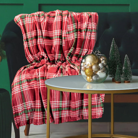Das Home 1361 Fleece Sofa Blanket 130x170cm Green Red