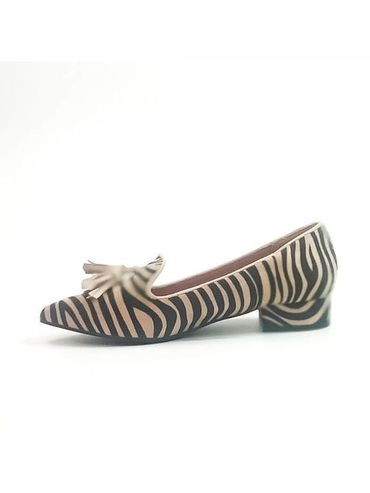 Ideal Shoes Beige Heels Animal Print