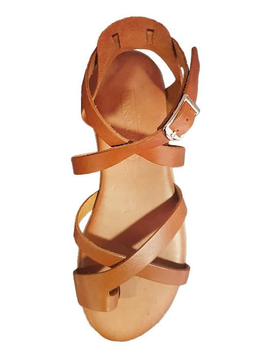 Leather Women's Flat Sandals in Tabac Brown Color
