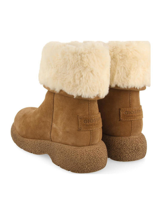 Leather Women's Ankle Boots with Fur Taupe
