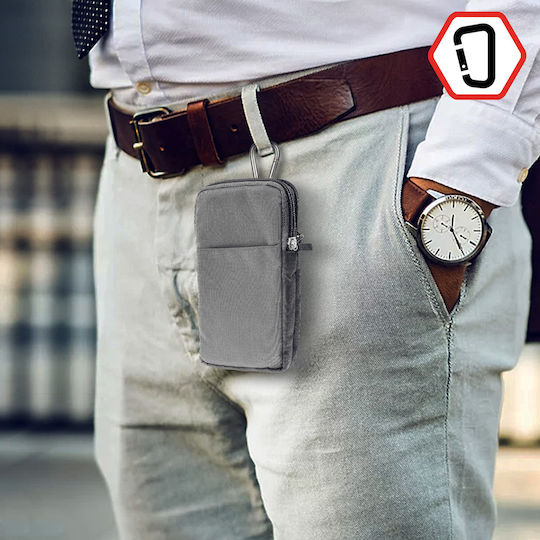Belt Case Smartphone Carabiner Lanyard 2 Pockets Silver