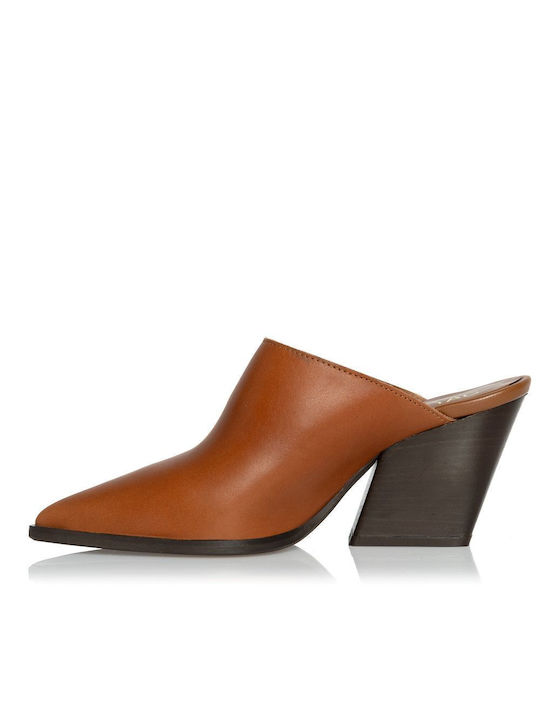 Sante Day2day Chunky Heel Leather Mules Tabac Brown