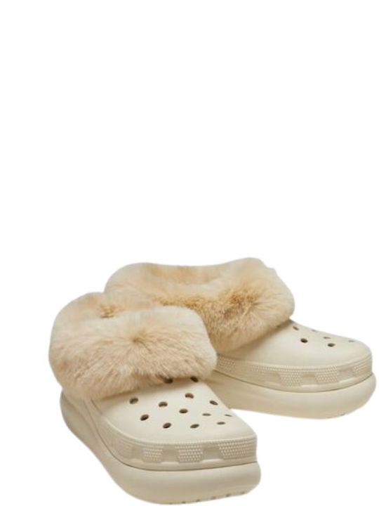 Crocs Furever Crush Closed Women's Slippers With fur in Beige color