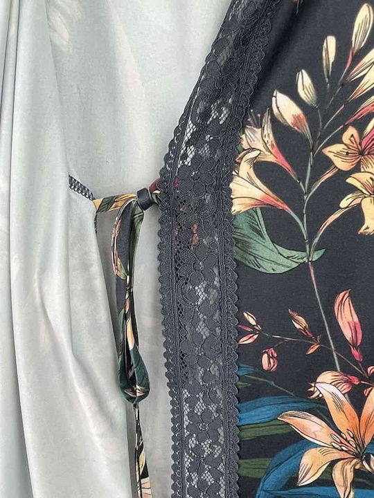 Fuanna Summer Women's Robe with Nightdress Anthracite Grey
