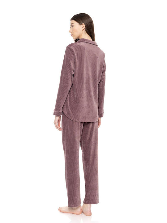 Pink Label Pink Label Damen Schlafanzug & Pyjamas Winter Baumwollene Violett