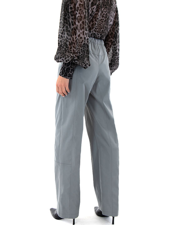 Women's High-waisted Fabric Trousers Straight Line Gray