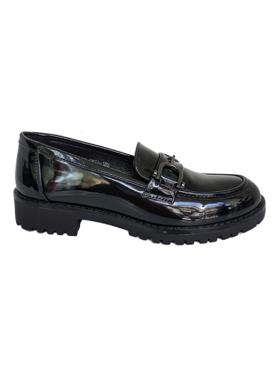 Antrin Patent Leather Women's Loafers in Black Color