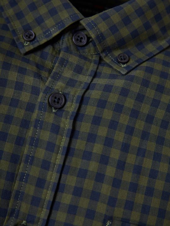 Long-sleeved Cotton Shirt Checked Gray