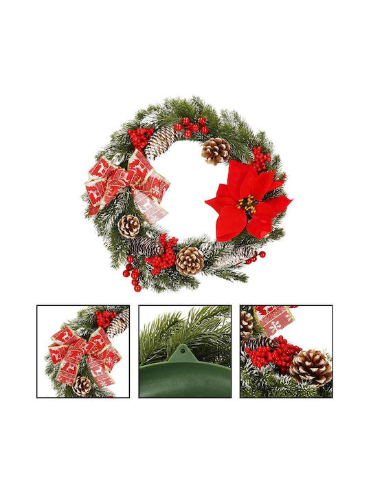 Crăciun Decorativ Plastic Coroană de flori cu lumină LED Pe baterii cu Diametru 40cm.