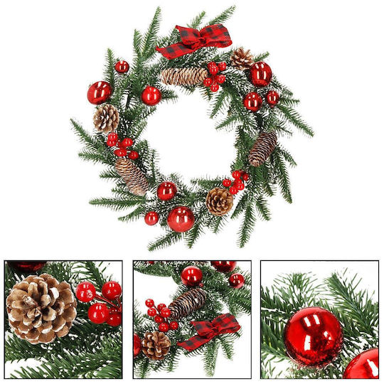 Crăciun Decorativ Plastic Coroană de flori cu lumină LED Pe baterii cu Diametru 50cm.