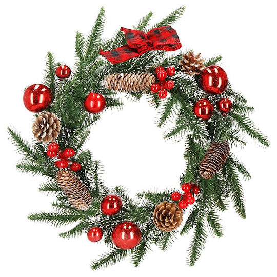 Crăciun Decorativ Plastic Coroană de flori cu lumină LED Pe baterii cu Diametru 50cm.