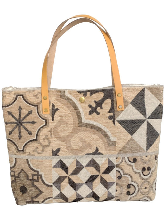 Δερμάτινη Γυναικεία Shopper Τσάντα Μπεζ