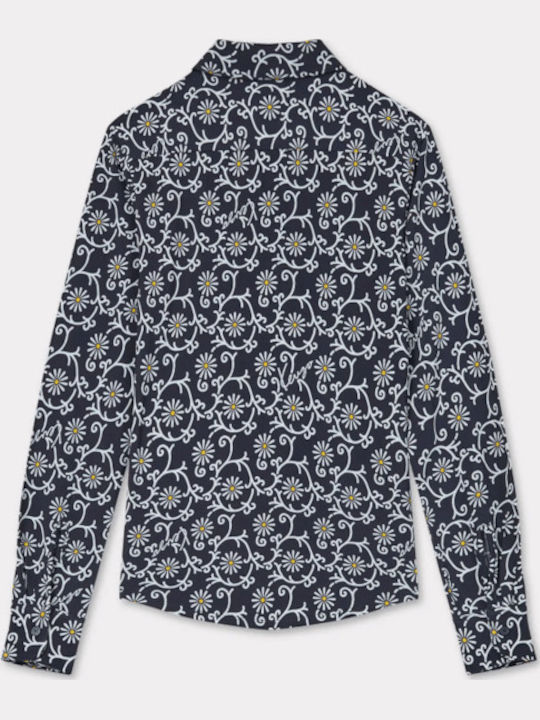 Marguerite Allover Long Sleeve Women's Shirt Blue
