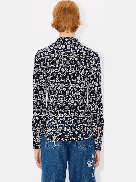 Marguerite Allover Long Sleeve Women's Shirt Blue