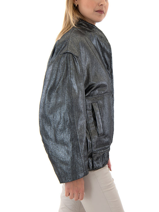 Kurz Damen Bomberjacke Silber