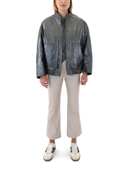 Kurz Damen Bomberjacke Silber