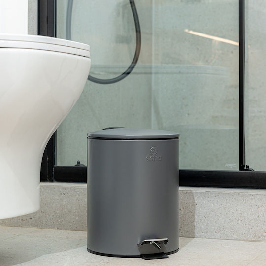 Estia Classic Metallic Bathroom Brush and Trash Can Set Soft Close 5l Gray