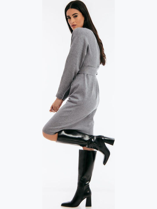 Midi Knitted Wrap Grey Dress