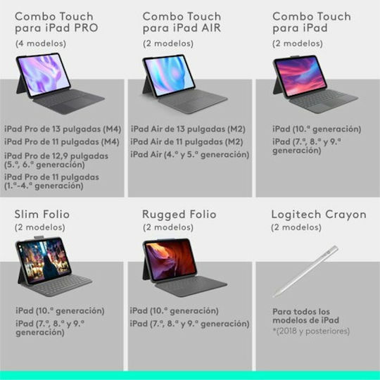 Logitech Combo Touch Flip Cover με Πληκτρολόγιο στα Ισπανικά Γκρι