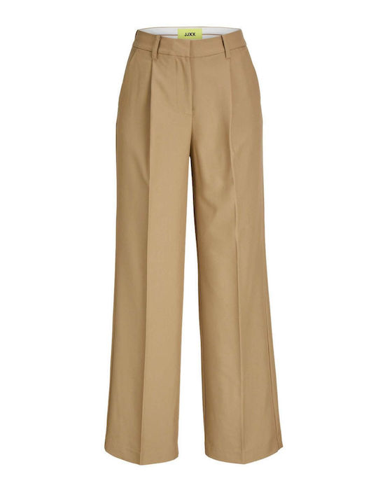 Women's High-waisted Fabric Trousers in Wide Line Brown