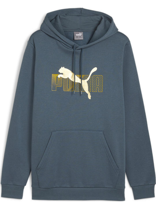 M Ess+ Logo Sweatshirt with Hood Petrol Blue